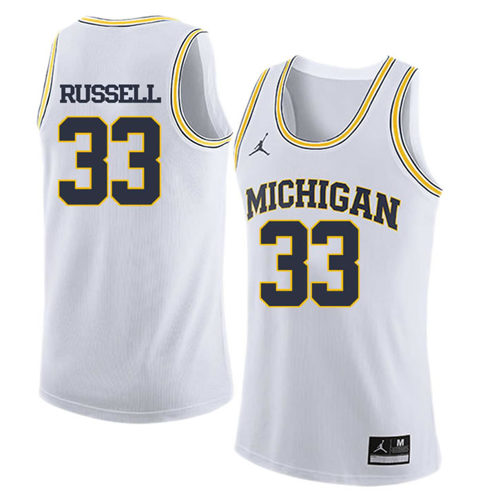 University of Michigan #33 Cazzie Russell White College Basketball Jersey